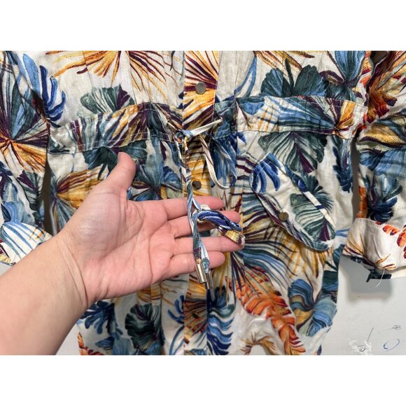 Chicos Tropical Palm Linen Jacket Tunic Women 16-18 XL Multicolor Utility Resort - Picture 9 of 16